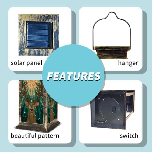 Solar Lantern Retro Abstract Stained Glass Outdoor Waterproof Garden Hanging Lantern Solar Powered Lighting Outside Solar Light for Patio Yard Camping, Gifts for Women Mom - Image 5