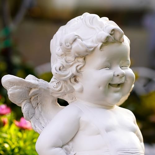 Garden Cupid Angel Statue with Wings 22in, Vintage Distressed Finish White Cherub Figurine, Outdoor Indoor Decorative Sculpture Waterproof & Sun-Resistant - Image 4