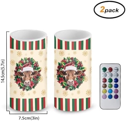 Christmas Highland Cow Battery Operated Flameless Candles with Timer Remote LED Candles Flickering for Indoor Outdoor Home Decorations Flameless LED Real Wax Lights - Image 2