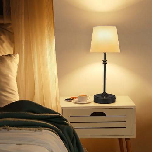 ONEWISH Cordless Lamp-Battery Operated Table lamp, 4000mAh Rechargeable, Stepless Dimmable, Small Touch Bedside Lamp with White LampsShade, 2700K Warm Ambient Light for Dining, Patio, Bathroom(Black) - Image 3