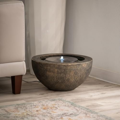 XBrand 9.65" H Round Sphere Water Fountain Indoor/Outdoor with LED Light, Polyresin Bubbler Feature for Patio, Yard, Home Décor - Bronze, Tranquil Serene Garden Accent - Image 4