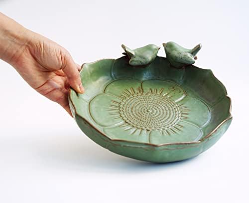 Ceramic 9.45 inch Beige Heavy Duty Ground Wild Bird Bath Bowl or Feeder for Outdoor Garden, Bowl Only - Image 7