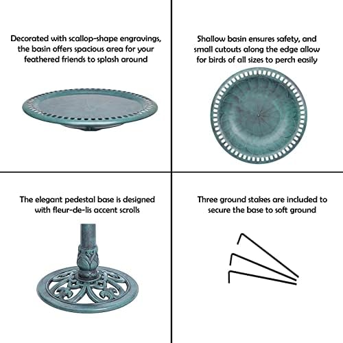 Westcharm 28 Inch Lightweight Verdigris Green Poly Resin Outdoor Birdbath for Outside with Decoration Pedestal Base Stand - Pedestal Bird Bath for Outdoors Yard and Garden - Image 4