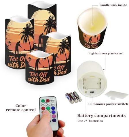 Tee Off with Dad Flameless Light Candles with Remote Timer Battery Operated Candles Color Changing Fake Pillar Candles Tea Lights Home Mothers Day Decorations - Image 3