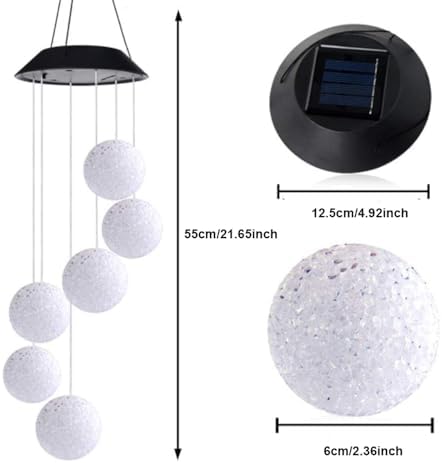 Solar LED Wind Chime for Outside Multi-Pattern Solar Hanging Light Outdoor Garden Yard Decor & Indoor Window Decoration (White Ball) - Image 2