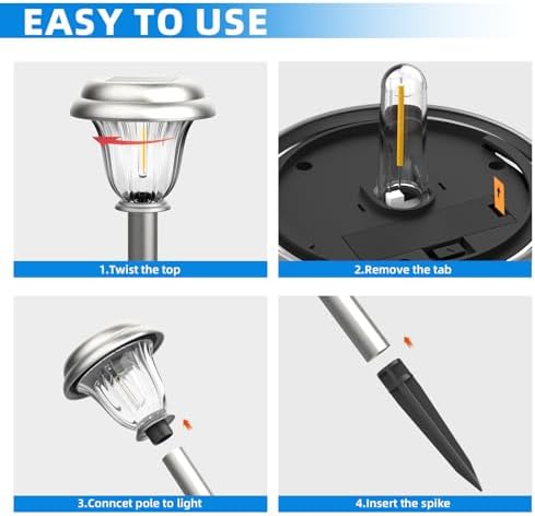 DERAYSION Solar Lights Outdoor, Metal Glass Solar Pathway Lights - Image 6