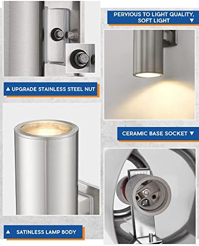 TENGXIN Dusk to Dawn Outdoor Wall Sconce,Up Down Wall Light Fixture with Stainless Steel Cylinder,Outdoor Lights for House,Brushed Nickel with Sensor - Image 2