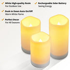 NURADA Large Outdoor Solar Powered Candles - Flameless Pillar Waterproof Rechargeable Candle Set, White Resin, LED Light,Rechargeable Solar Battery Included, for Patio Decor, 3.25"x4"5" 6" - Image 3