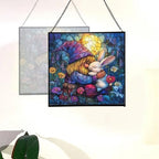 Bunny Friend Gnome Stained Glass Suncatcher – Square Hanging Window Panel for Home or Greenhouse – Whimsical Glass Art Gift for Garden Lovers, Christmas, Halloween, Father Days 44xWTl - Image 4