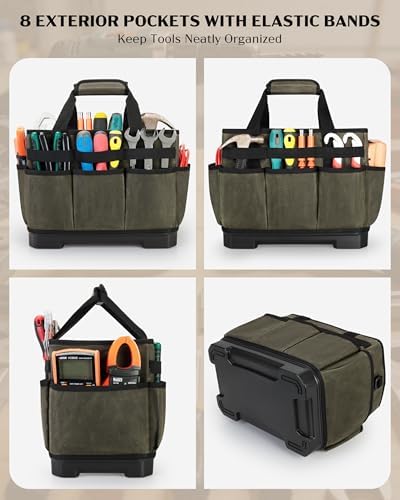 Marscamd Waxed Canvas Tool Bag with Hard Bottom and 8 Pockets - Image 4