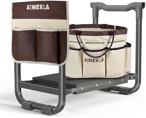 Aimerla Foldable Garden Kneeler Seat Heavy Duty [Upgraded Widened Thick Kneeling Pad] Garden Stool with Large Garden Tool Bags with Pockets - Portable Garden Bench Gardening Gifts for Parents by Aimerla
