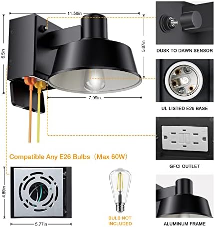 Ehaho Porch Lights with Outlet for Front Door, Dusk to Dawn, IP65 (2 PCS) - Image 6