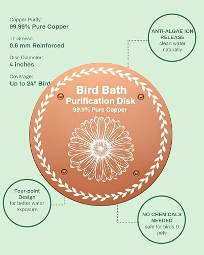 OICEME Bird Bath Purification Disk Pure Copper Backyard Outside Solar Power Wild Hummingbird Pedestal Fountain Cleaner Outside Humming Bee Feeder Cage Dispenser Ground Women Lover Gift - Image 5