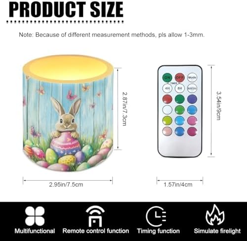 Flameless Candles with Remote Battery Operated Candles with Timer Pack of 4 LED Pillar Tea Lights for Indoor Outdoor Home Decorations, Bunny Easter Egg Wood Grain - Image 3