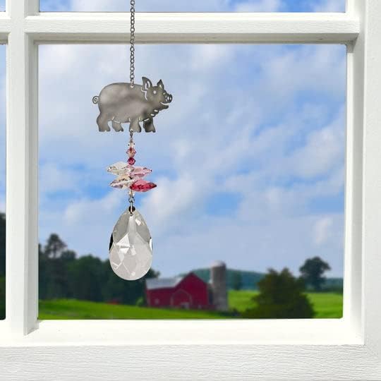 Woodstock Chimes Sun Catcher Crystal Fantasy, 4.5" Pig Crystal Suncatcher Pink Hanging Window Prism for Indoor Kitchen Office Gifts Rearview Car Mirror Décor, Rainbow Makers Collection - Image 2