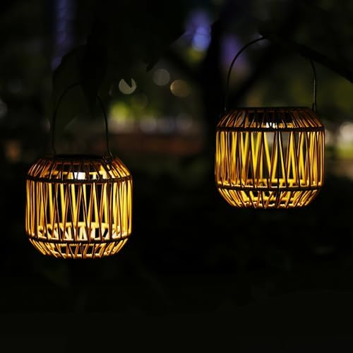 Solar Hanging Lanterns 2-Pack, Faux Rattan for Outdoor - Image 4