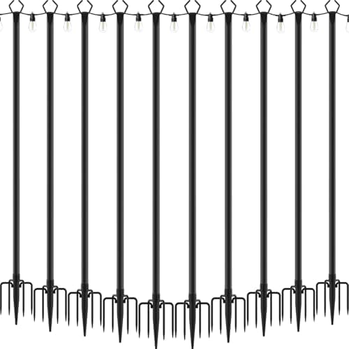NUERPO 10 Pack String Light Poles,Metal Poles for Hanging Outdoor Light Strings,10 Pack 10 FT Light Poles Stand for Outside Garden,Patio,Wedding,Backyard,Deck,Party by NUERPO