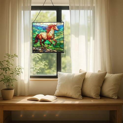 Roan Appaloosa Horse Walking Across Stony Ridge Square Suncatcher – Stained Glass Style Window Panel with Pastoral Scene, Custom Decorative Hanging Art for Equestrian Home, Christmas kdIaAx - Image 7