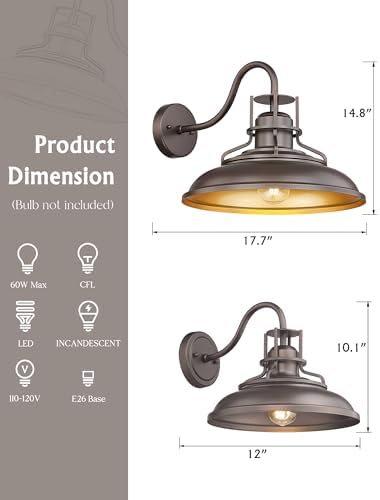 FEMILA 18" ORB Barn Light - Outdoor/Indoor Waterproof Wall Sconce for Garden, Courtyard & Entryway, Farmhouse Industrial Style, 4FY15-1WL ORB - Image 2
