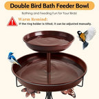 Daoeny Bird Bath for Outside, 42In Vintage Freestanding Birdbaths for Outdoors, Double Metal Bird Bath Feeder Bowls for Garden Patio Yard Lawn Decor, Upgraded 5-Pronged Base (Brown) - Image 2