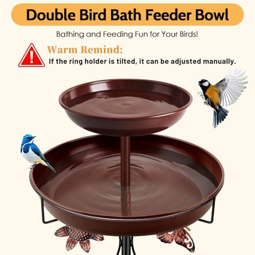 Daoeny Bird Bath for Outside, 42In Vintage Freestanding Birdbaths for Outdoors, Double Metal Bird Bath Feeder Bowls for Garden Patio Yard Lawn Decor, Upgraded 5-Pronged Base (Brown) - Image 2