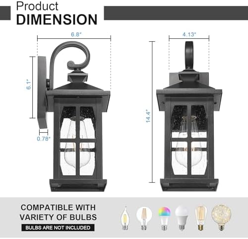 Darkaway Outdoor Light Fixtures Wall Mount, Outdoor Wall Lights Exterior Lighting Fixtures Waterproof Black Outside Wall Sconce with Seeded Glass for House Porch Hallway Garage Front Door - Image 4