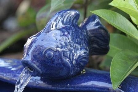 Smart Solar 21372R01 Ceramic Solar Koi Fountain, Blue Glazed Finish, Powered by an Included Solar Panel that Operates an Integral Low Voltage Pump With Filter - Image 2
