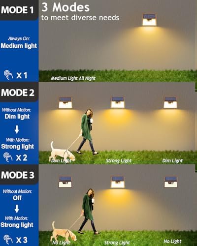 Peasur Solar Lights Outdoor Motion Sensor Waterproof, 6Pack 140LED Brown Solar Powered Fence Light, 3 Modes Security Wall Lights for Garden Yard Outside(Warm White) - Image 5