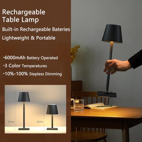 Fizrice Cordless Table Lamp Rechargeable Black 4 Pack Battery Operated - Image 4