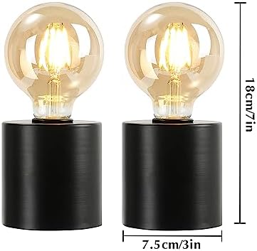 JHY DESIGN Set of 2 Black Metal Table Lamp Battery Powered 7" Tall Cordless Lamp Light with Edison Style Bulb Battery Operated Great for Living Room Bedroom Weddings Parties Indoors Outdoors - Image 2