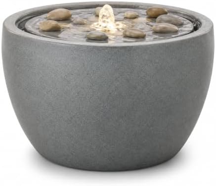 EROMMY 17.7" Garden Water Fountain Outdoor Bubbler, Resin Water Feature with 6 LED Lights & 5W Pump, Concrete-Effect Indoor Outdoor Fountain for Patio, Deck, Yard, Gray - Image 2