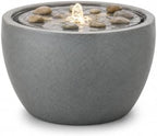EROMMY 17.7" Garden Water Fountain Outdoor Bubbler, Resin Water Feature with 6 LED Lights & 5W Pump, Concrete-Effect Indoor Outdoor Fountain for Patio, Deck, Yard, Gray - Image 2