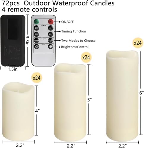 Enpornk Set of 72 Flameless Led Battery Opeated (D2.2'' x H4''5''6'') Waterproof Outdoor Indoor Candles with 10-Key Remotes and Cycling 24 Hours Timer - Image 3