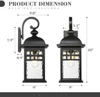 Emliviar 22" Black Industrial Wall Lantern, Weatherproof Outdoor Wall Mount Lamp Light Fixture with Water Ripple Glass, DE279B-M BK-WP - Image 6