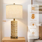 GyroVu Rattan Table Lamps Set of 2, Bedside Lamps for Bedroom Nightstand - Image 2