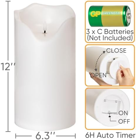 Homemory 6.3"x12" Extra Large Outdoor Waterproof Candle with Auto 6H Timer - Image 2
