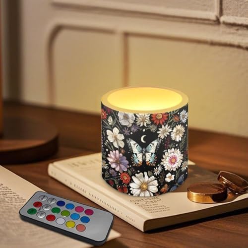 4 PCS Flameless LED Candle with 4H 8H Timer Remote Retro Butterfly Moon Flower Electric Pillar Candle with Color Changing Control for Room Fall Wedding Christmas Decorations - Image 3