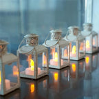 TRIROCKS 6 Pcs Small Metal Candle Lanterns Vintage Hanging House Tealight Lantern Decorative Candle Tea Light Holders for Table Valentine Patio Indoor Outdoor Gifts(White with Gold Brush) - Image 5