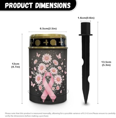 Poceacles Solar Lights Outdoor Grave Candle for Cemetery Decoration Solar Outdoor Lights for Garden Lawn Backyard Pathway Decor, Pink Ribbon Daisy Butterfly Black, Set of 2 - Image 7