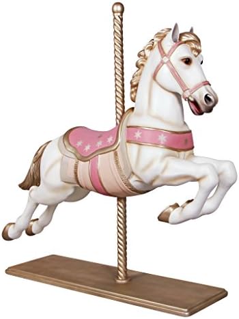 Design Toscano Carousel Horse Vintage-Style Merry Go Round Indoor Statue, Full-Size, 57 inches Tall, Fiberglass Cast Stone Resin, White & Pink Paint by DesignToscano