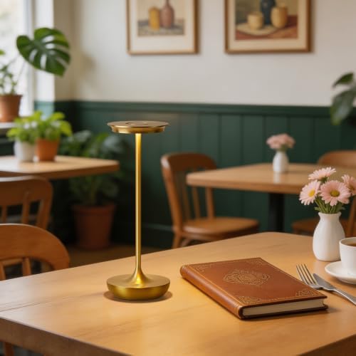 LED Rechargeable Cordless Table Lamp Battery Operated Light Set of 2 Gold - Image 4