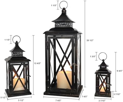 3PCS (20’’&13’’&9’’) Lanterns Decorative Indoor & Outdoor, Vintage Metal Frame Candle Holders for Front Porch, Patio, Pathway, Balcony, Garden, Yard Decor, Halloween Christmas Decorations - Image 5