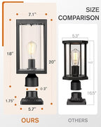 Beionxii Outdoor Post Lantern, 20inch Large Modern Lamp Post Light Fixture Exterior Pillar Lights with Pier Mount Base, Black Cast Aluminum w/Clear Cylinder Glass - A291P-2PK (NOT Solar, 110-120V AC) - Image 2
