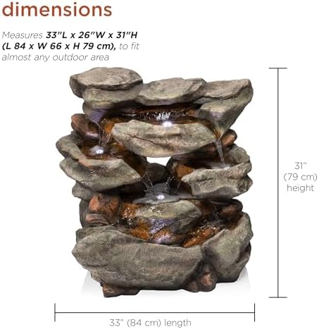 Alpine Corporation WIN734 31" Outdoor 6-Tier Rainforest Waterfall Fountain with LED Lights – Cascading Water Feature for Patio, Backyard, and Garden Décor, Gray - Image 3