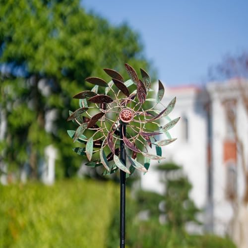 VEWOGARDEN 360° Outdoor Metal Wind Spinners Kinetic Wind Sculptures & Spinners for Yard Garden Lawn Patio Decorations, Light Green & Bronze - Image 6