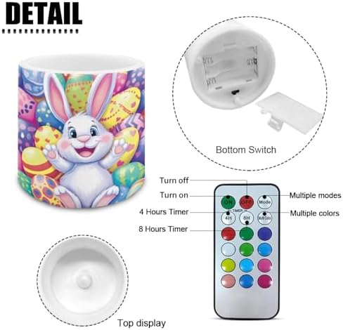 Pack of 4 Flameless Candles with Timer Battery Operated Candles with Remote, Easter Eggs Cartoon Bunny Print LED Pillar Tea Lights for Easter Day Patio Banquet Home Decoration - Image 2