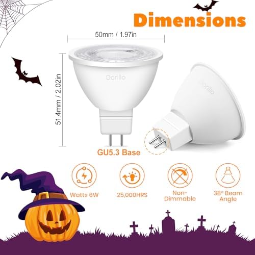 MR16 Orange & Purple LED Light Bulbs 12 Pack, 6W, GU5.3 Bi-Pin 12V, Non-Dimmable, 38° Beam, Halloween Party Lighting for Yard, Trees, Garden, Landscape - Image 3