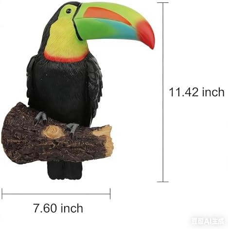 Toucan Tree Decor, Hand-Painted Resin Tropical Bird Statue, Weatherproof Outdoor Sculpture for Garden Fence Patio Yard (Colorful) - Image 2