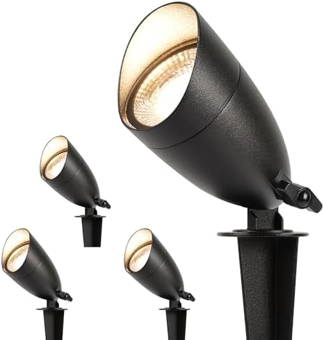 LUTEC 12V Low Voltage Landscape Lighting, Die-cast Aluminum Spot Lights with Connectors, IP65 Waterproof Outdoor Landscape Spotlights, 5W 550LM Warm White 3000K for Tree Garden Yard Pathway, 4 Pack by LUTEC