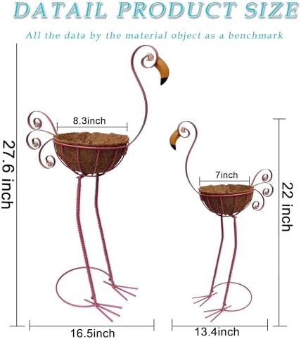 COOZZYHOUR Metal Flamingo Planter with Basket -Garden Bird Planters for Outdoor Indoor Lawn,Yard,Porch,Patio, Garden Decorations（Set of 2） - Image 3